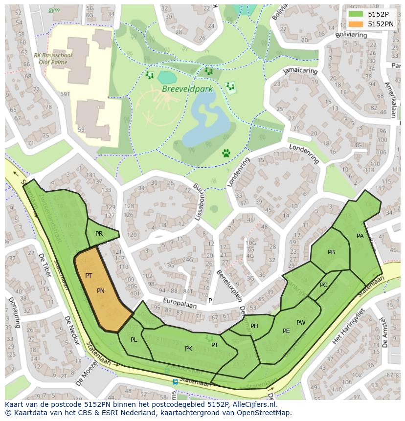 Afbeelding van het postcodegebied 5152 PN op de kaart.