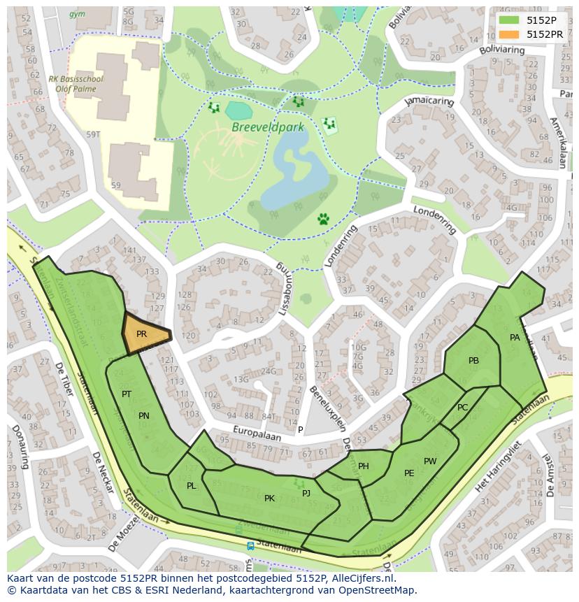 Afbeelding van het postcodegebied 5152 PR op de kaart.
