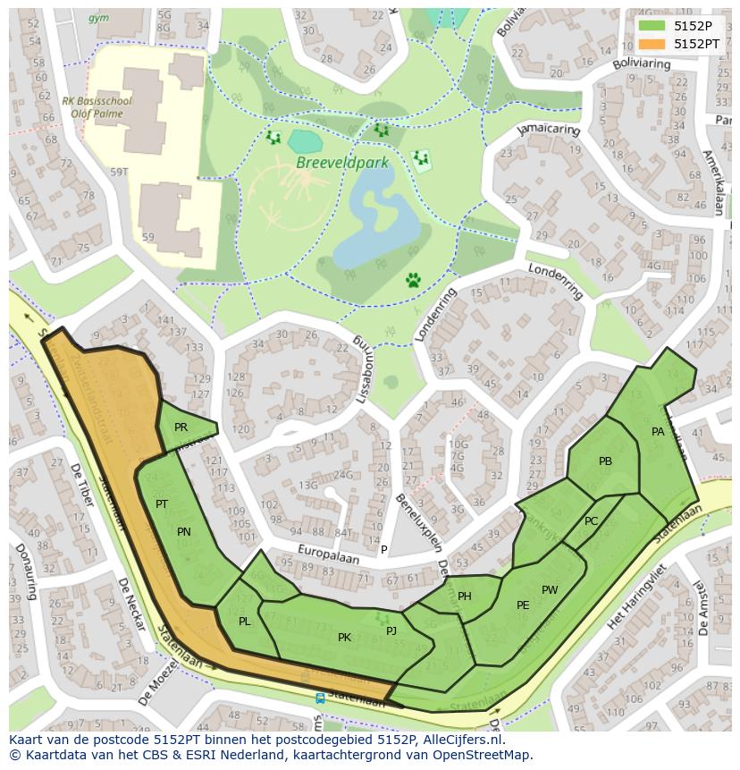 Afbeelding van het postcodegebied 5152 PT op de kaart.