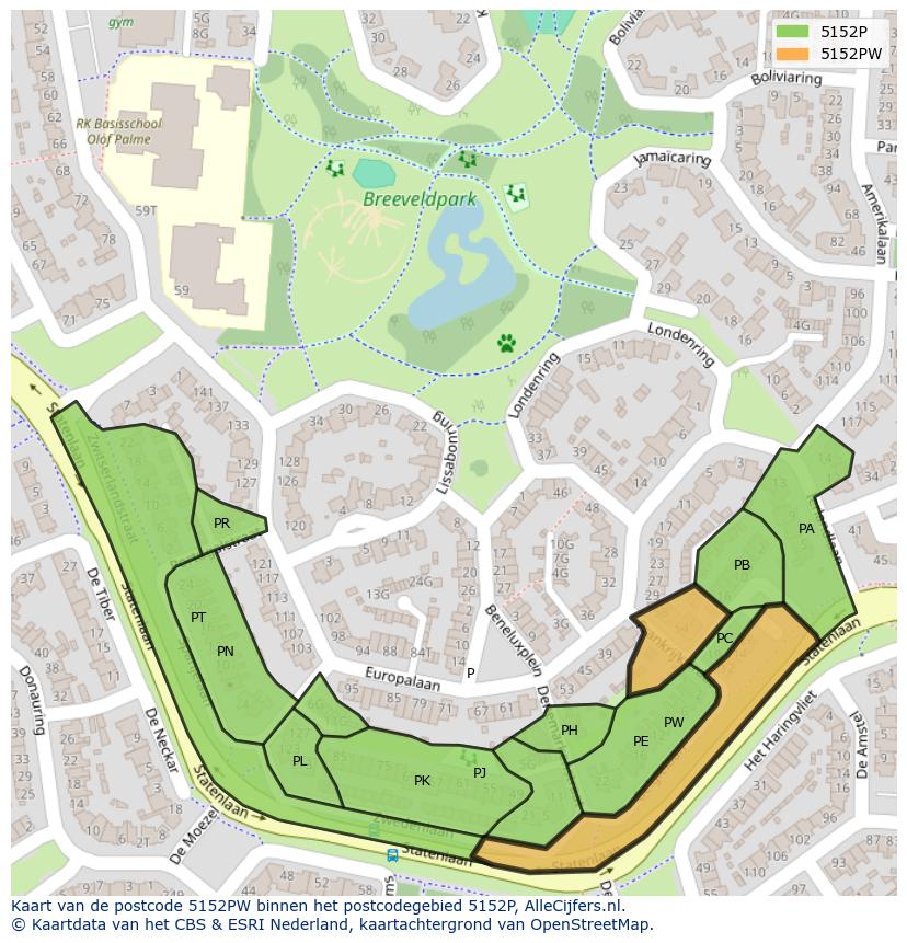 Afbeelding van het postcodegebied 5152 PW op de kaart.