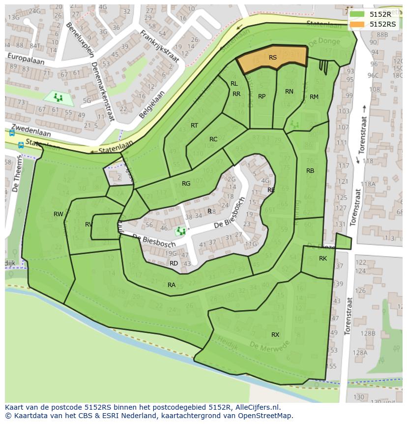 Afbeelding van het postcodegebied 5152 RS op de kaart.