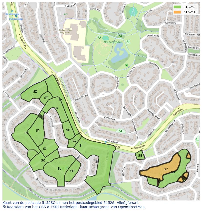 Afbeelding van het postcodegebied 5152 SC op de kaart.