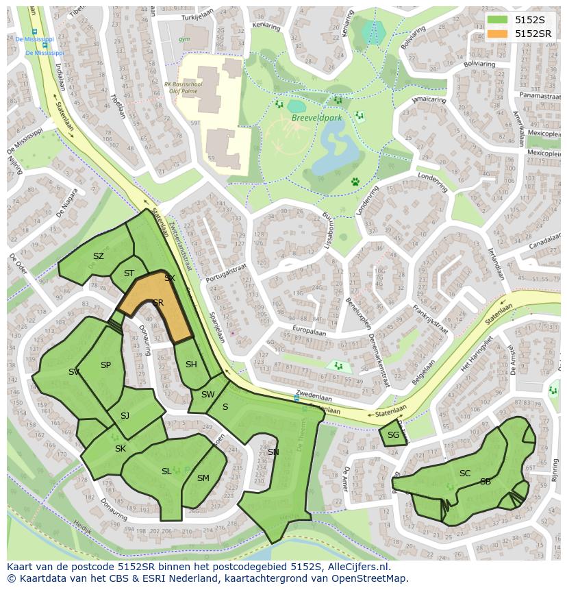 Afbeelding van het postcodegebied 5152 SR op de kaart.