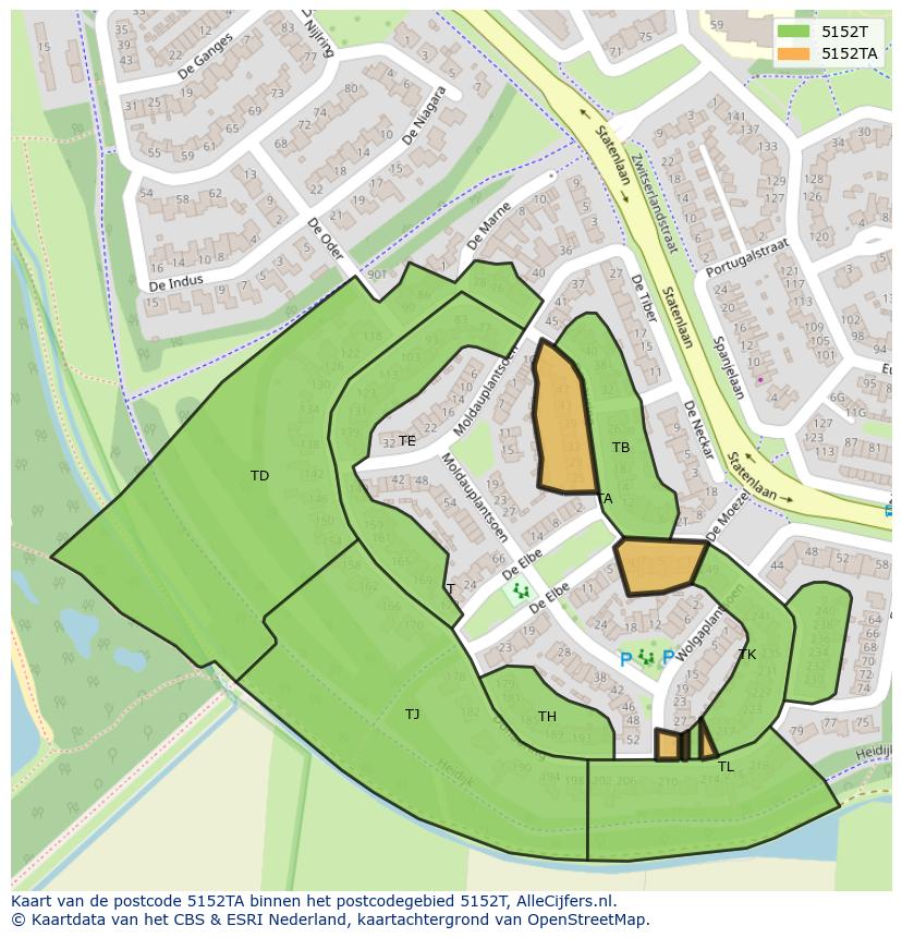 Afbeelding van het postcodegebied 5152 TA op de kaart.