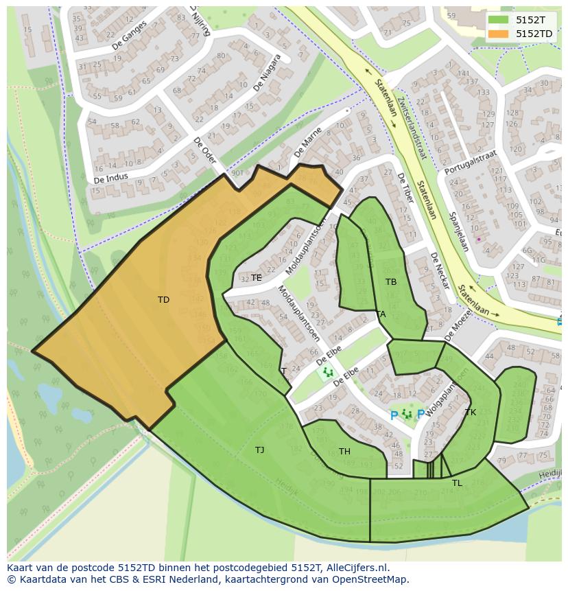 Afbeelding van het postcodegebied 5152 TD op de kaart.