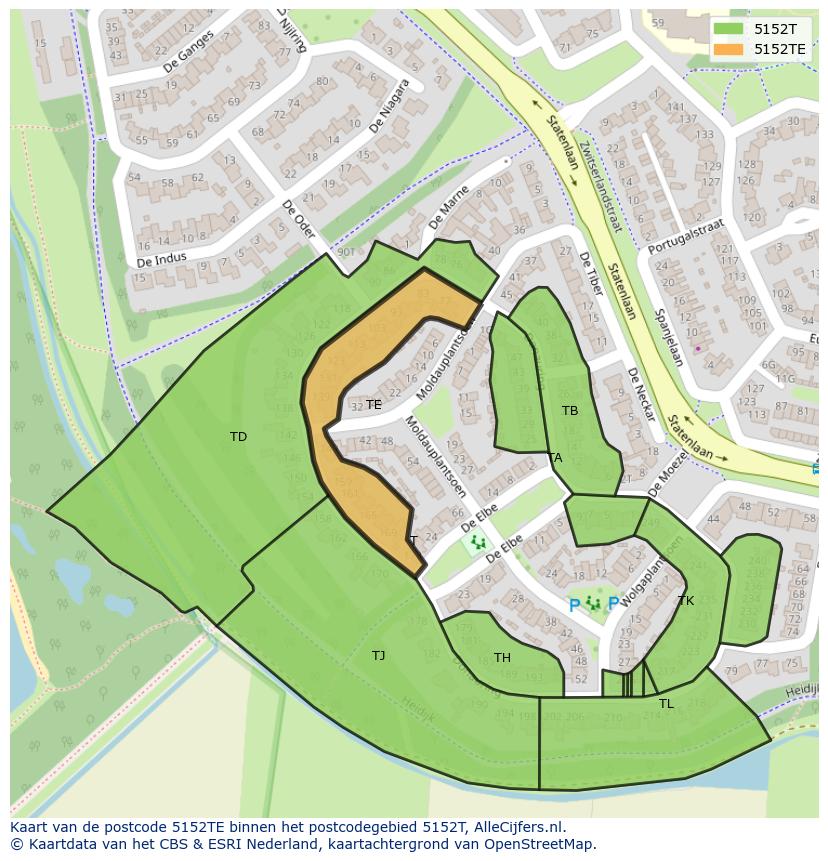 Afbeelding van het postcodegebied 5152 TE op de kaart.