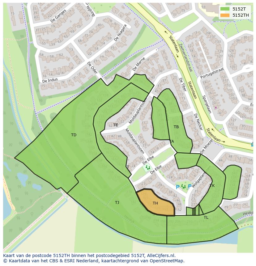 Afbeelding van het postcodegebied 5152 TH op de kaart.