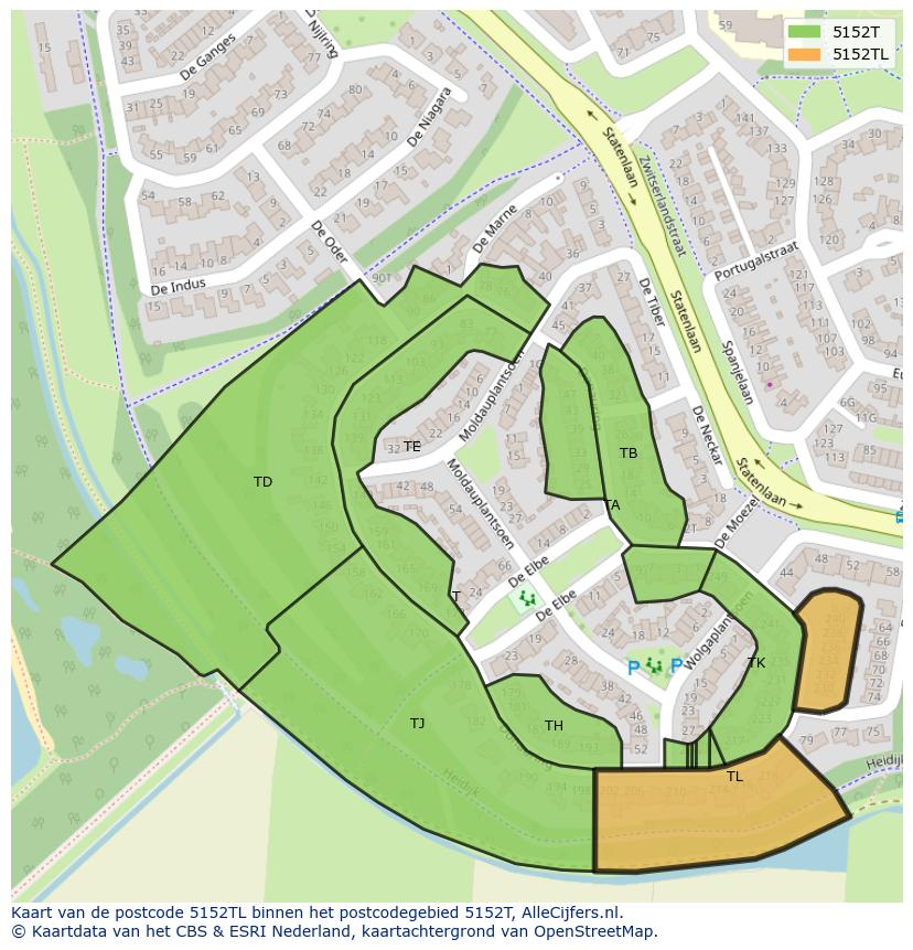 Afbeelding van het postcodegebied 5152 TL op de kaart.