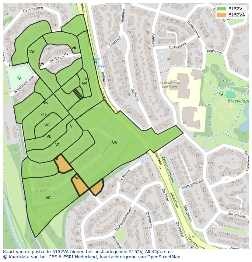 Afbeelding van het postcodegebied 5152 VA op de kaart.