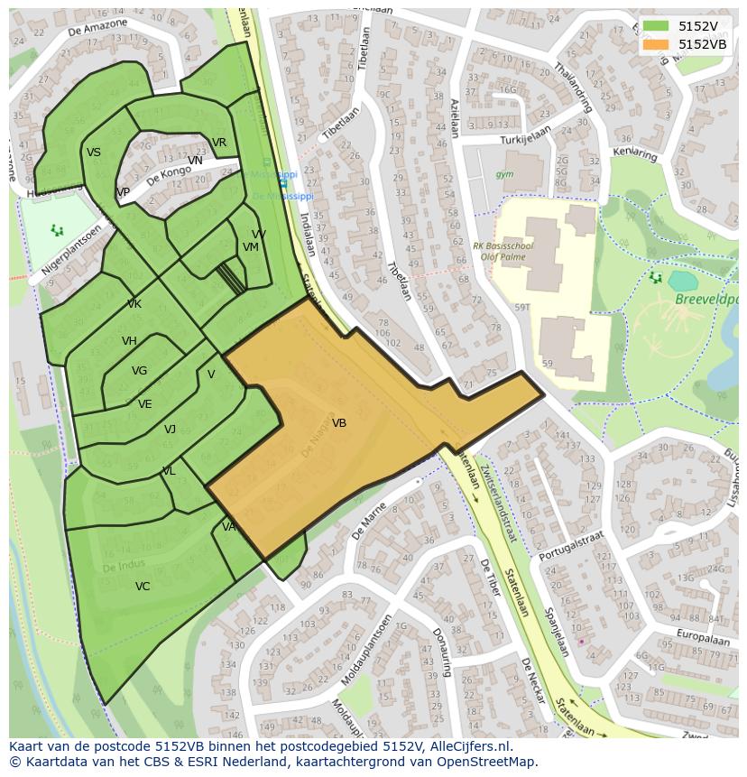Afbeelding van het postcodegebied 5152 VB op de kaart.