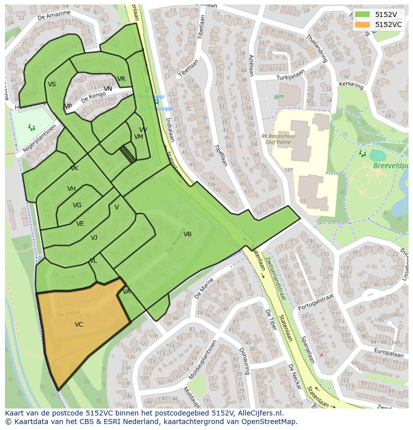 Afbeelding van het postcodegebied 5152 VC op de kaart.