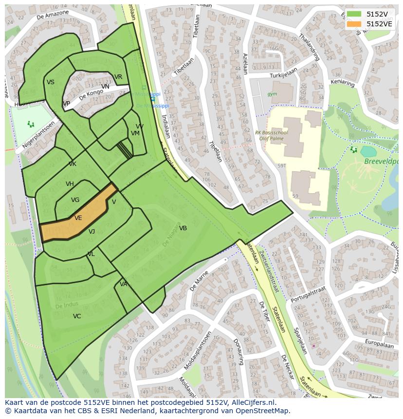 Afbeelding van het postcodegebied 5152 VE op de kaart.