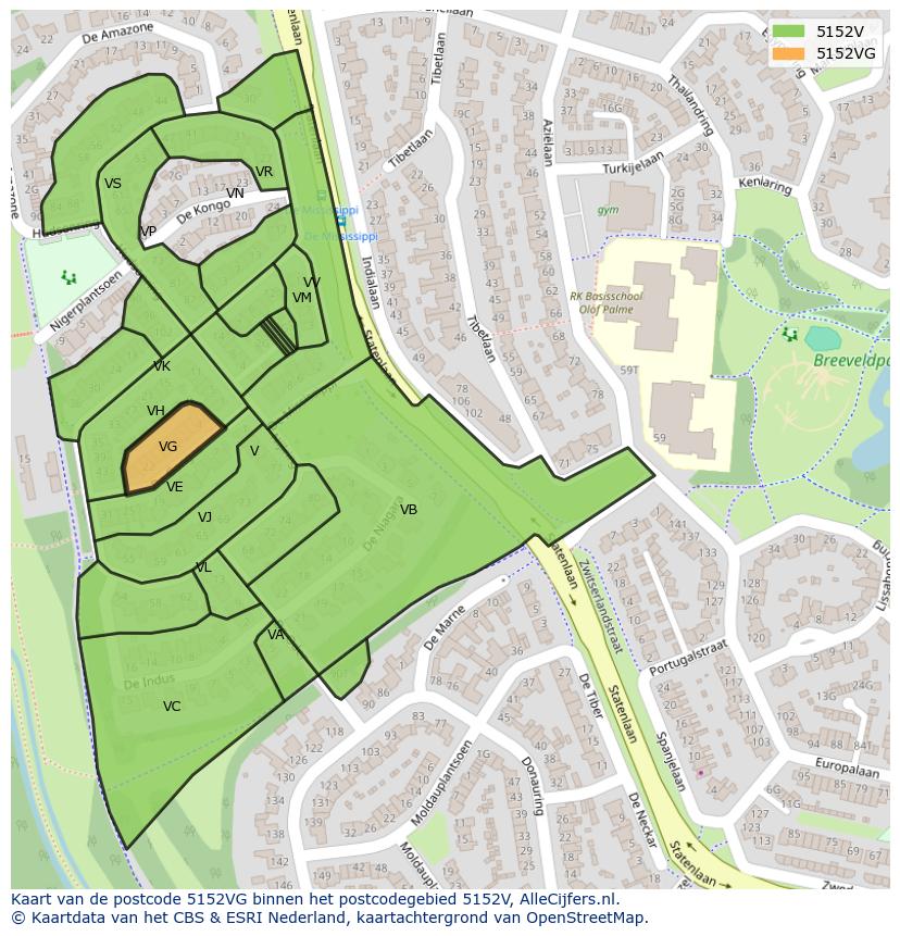 Afbeelding van het postcodegebied 5152 VG op de kaart.