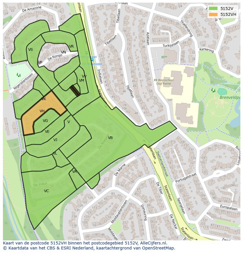 Afbeelding van het postcodegebied 5152 VH op de kaart.