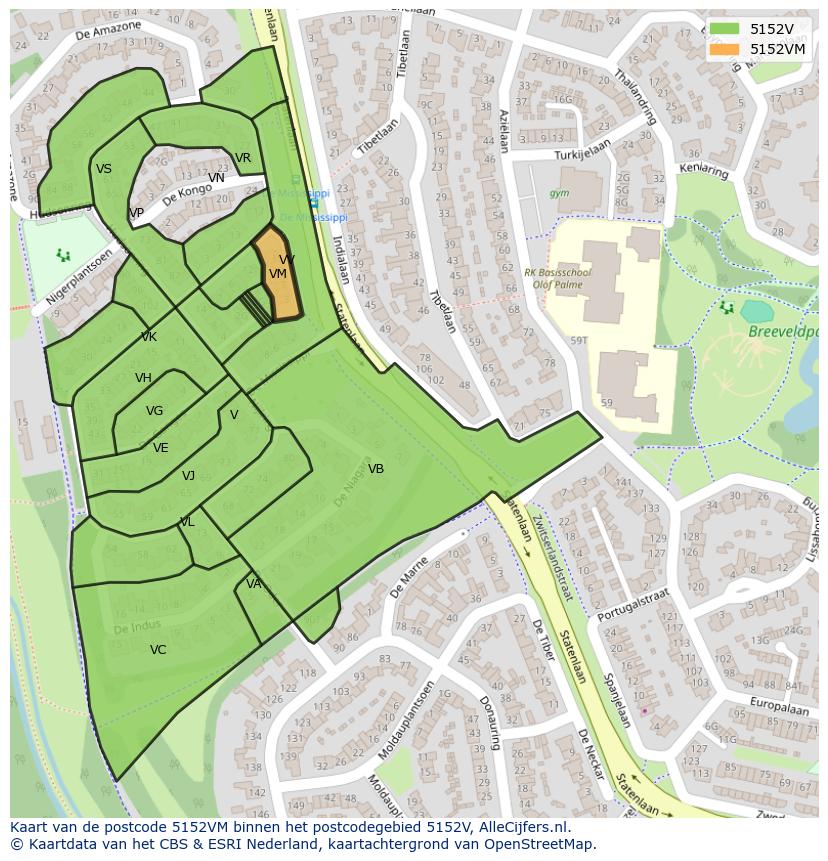 Afbeelding van het postcodegebied 5152 VM op de kaart.