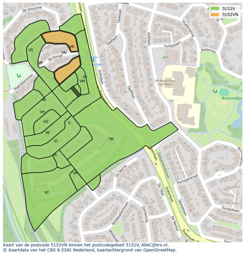 Afbeelding van het postcodegebied 5152 VN op de kaart.