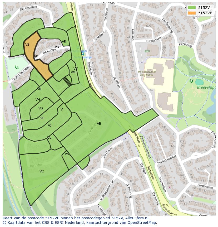Afbeelding van het postcodegebied 5152 VP op de kaart.