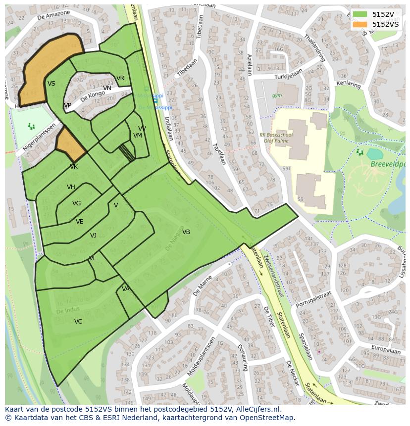 Afbeelding van het postcodegebied 5152 VS op de kaart.