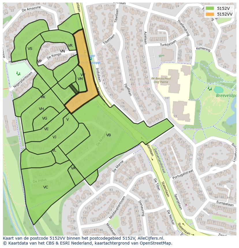 Afbeelding van het postcodegebied 5152 VV op de kaart.
