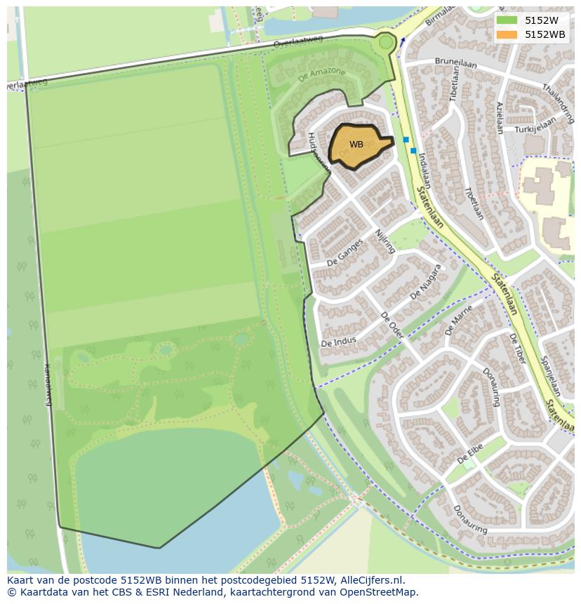 Afbeelding van het postcodegebied 5152 WB op de kaart.