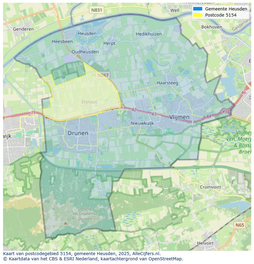 Afbeelding van het postcodegebied 5154 op de kaart.