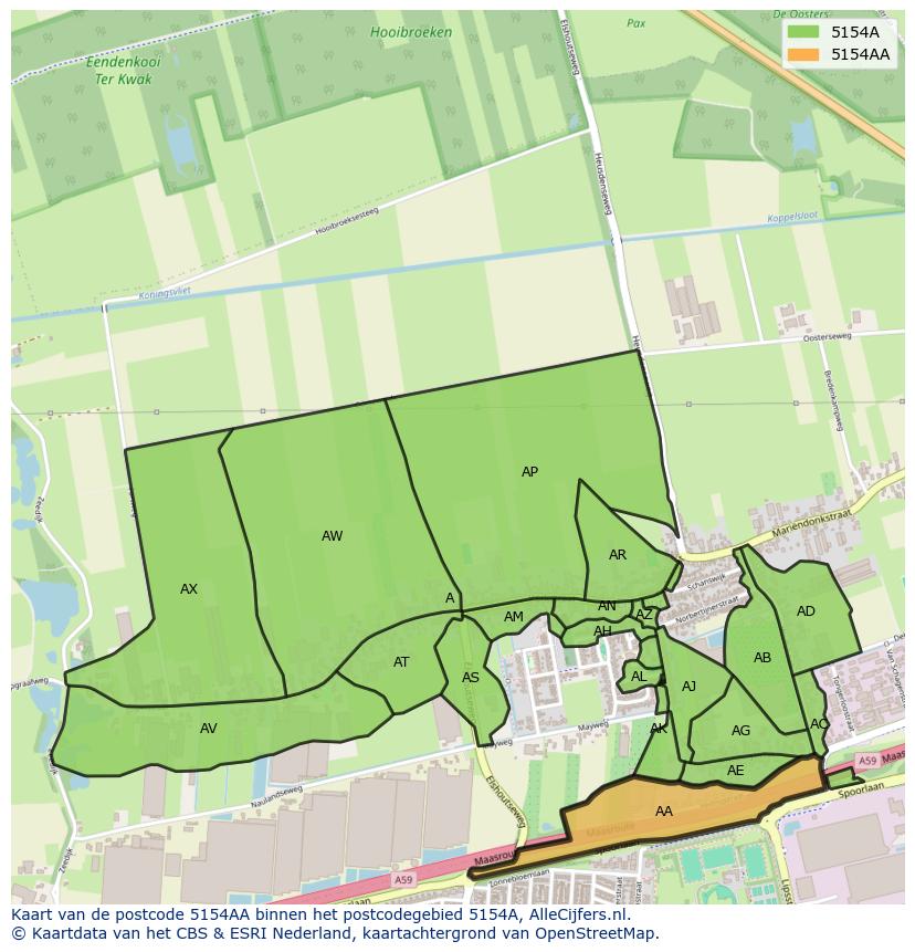 Afbeelding van het postcodegebied 5154 AA op de kaart.