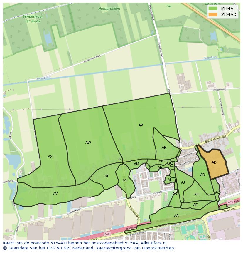 Afbeelding van het postcodegebied 5154 AD op de kaart.