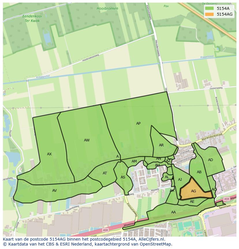Afbeelding van het postcodegebied 5154 AG op de kaart.