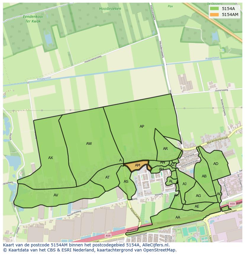 Afbeelding van het postcodegebied 5154 AM op de kaart.