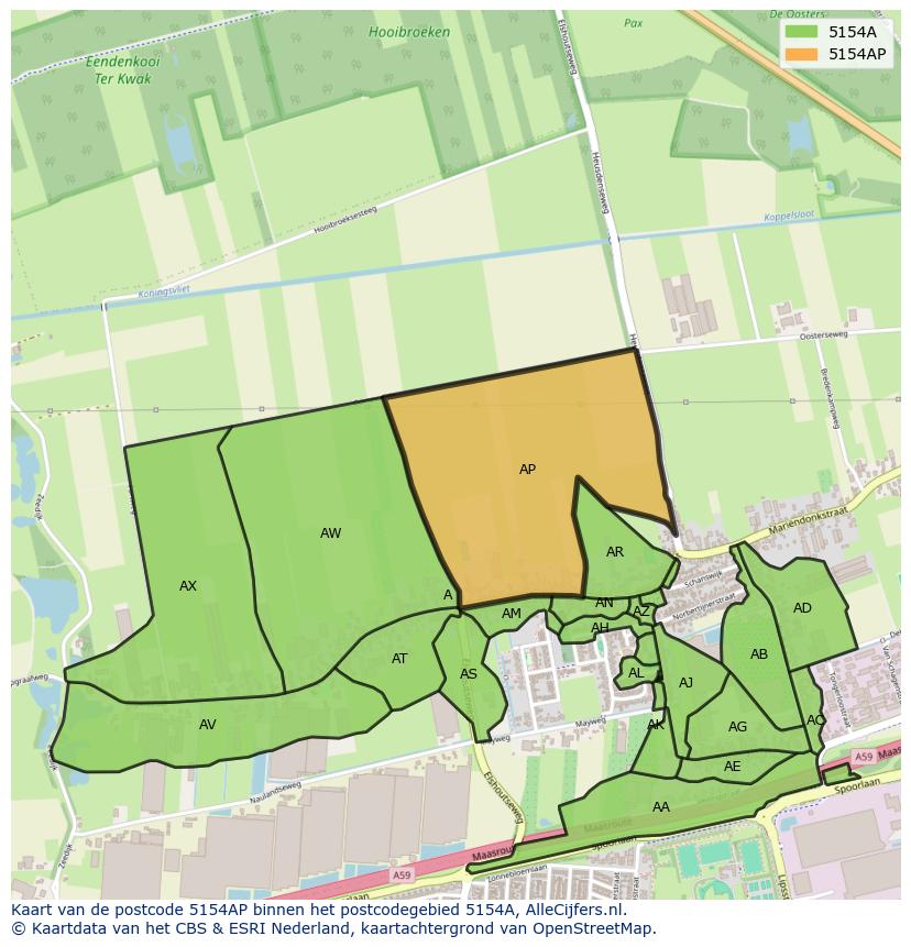 Afbeelding van het postcodegebied 5154 AP op de kaart.