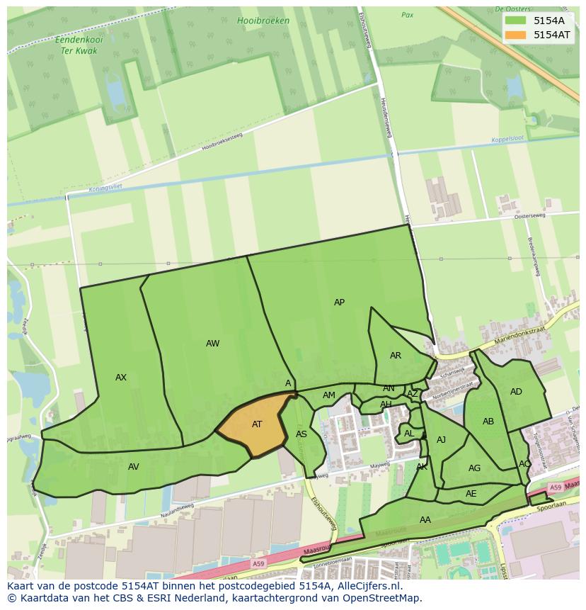 Afbeelding van het postcodegebied 5154 AT op de kaart.