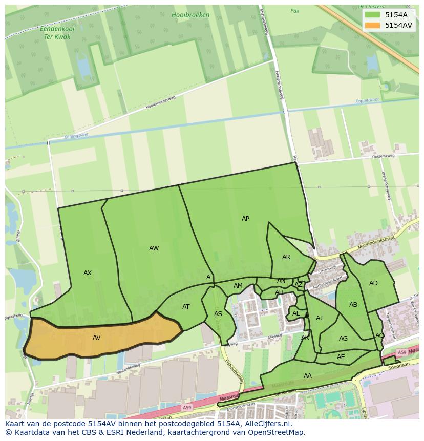 Afbeelding van het postcodegebied 5154 AV op de kaart.