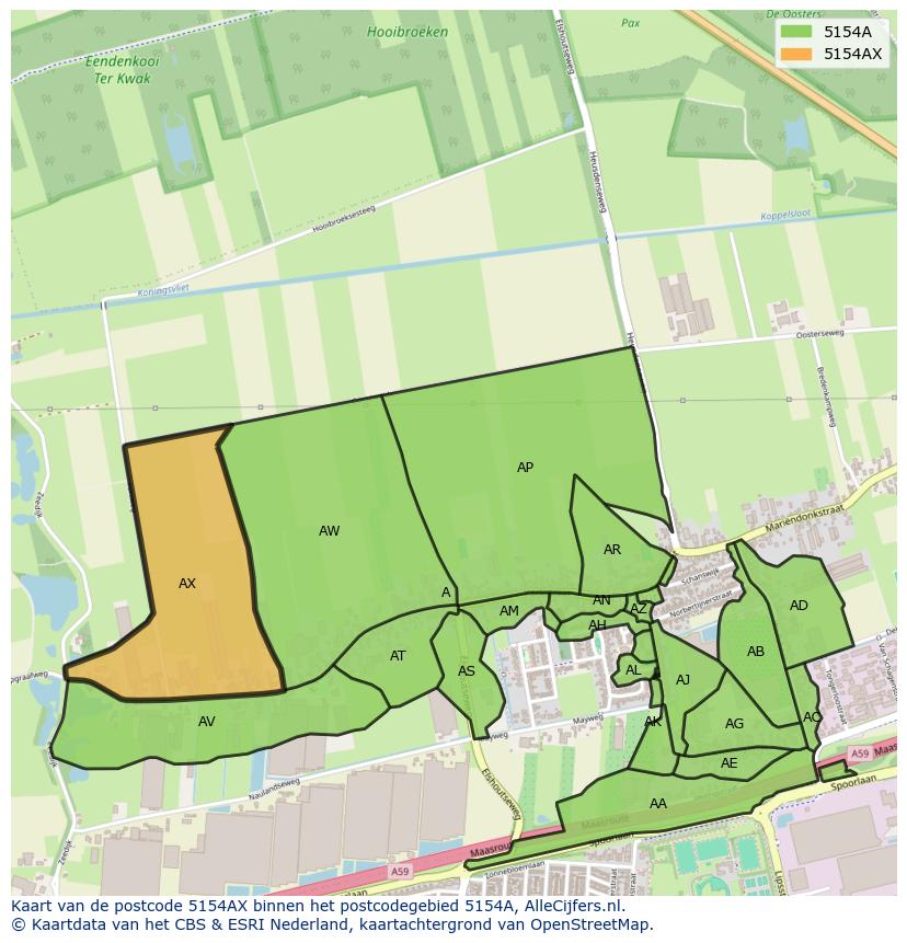 Afbeelding van het postcodegebied 5154 AX op de kaart.