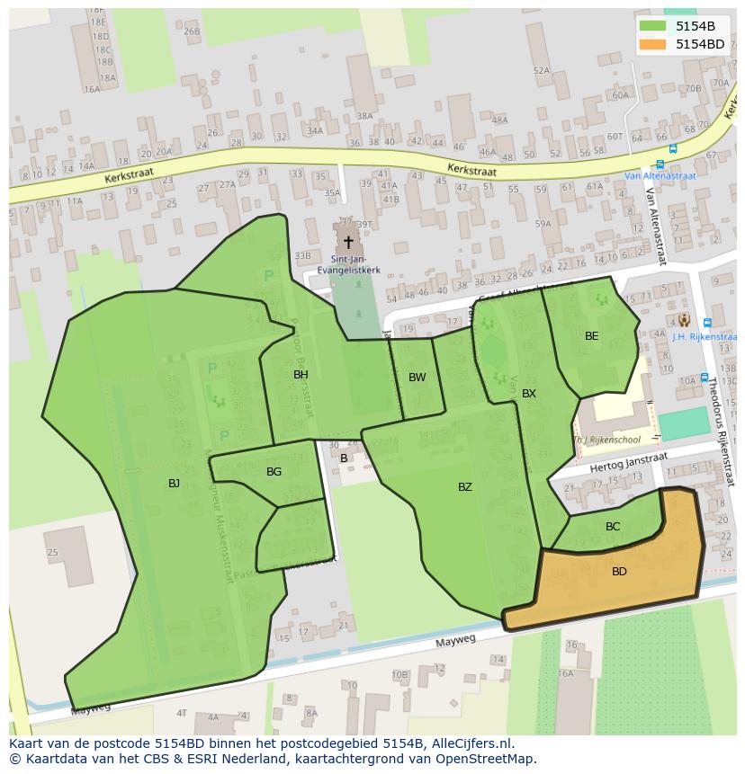 Afbeelding van het postcodegebied 5154 BD op de kaart.