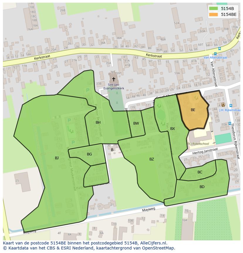 Afbeelding van het postcodegebied 5154 BE op de kaart.