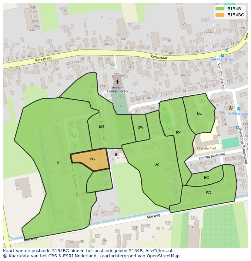 Afbeelding van het postcodegebied 5154 BG op de kaart.
