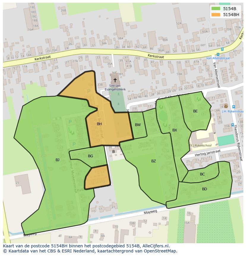 Afbeelding van het postcodegebied 5154 BH op de kaart.