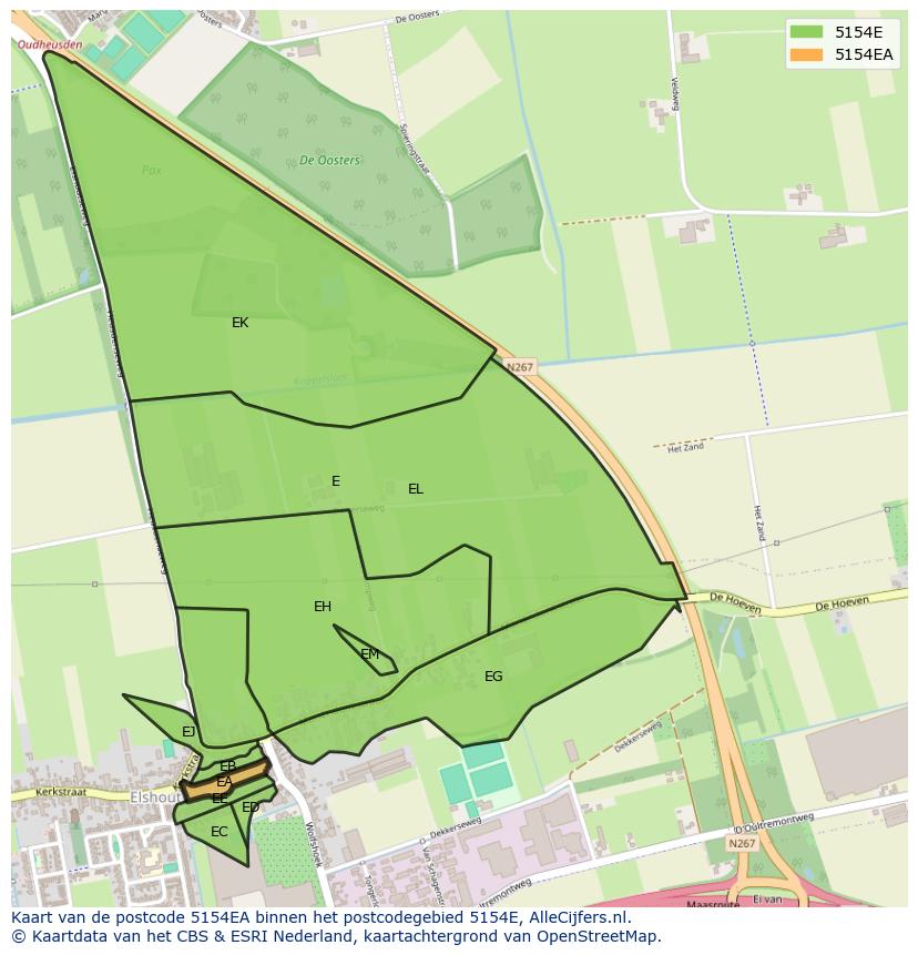 Afbeelding van het postcodegebied 5154 EA op de kaart.