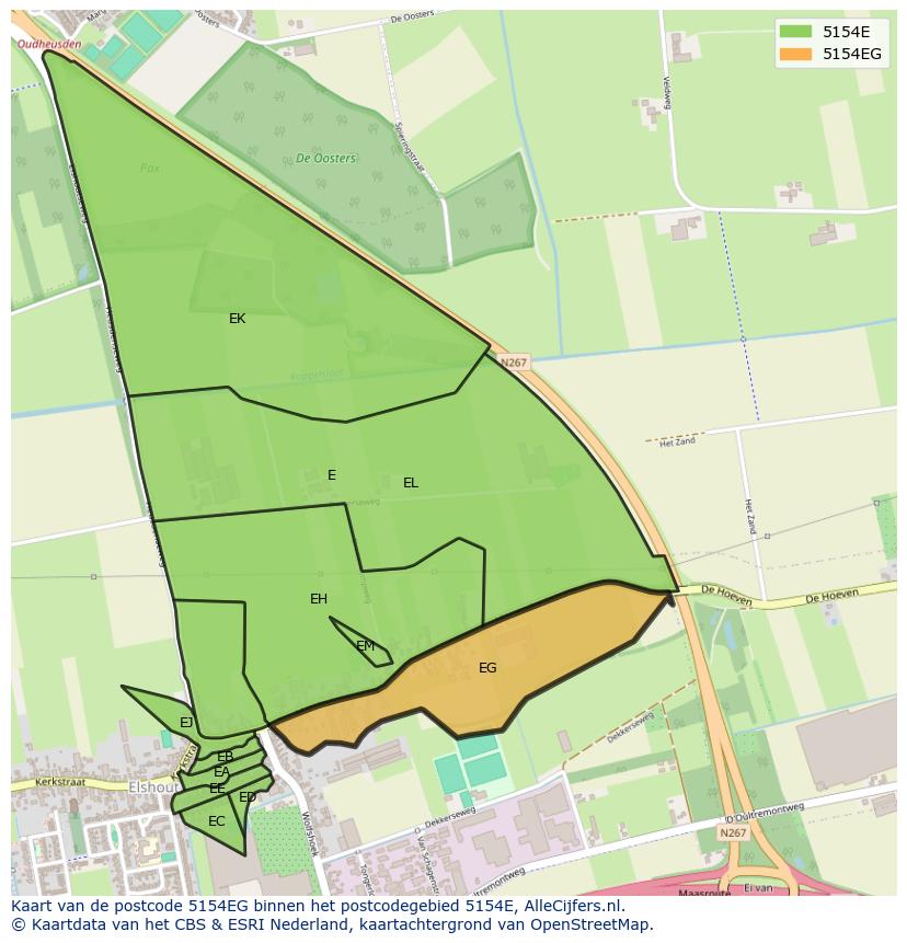Afbeelding van het postcodegebied 5154 EG op de kaart.