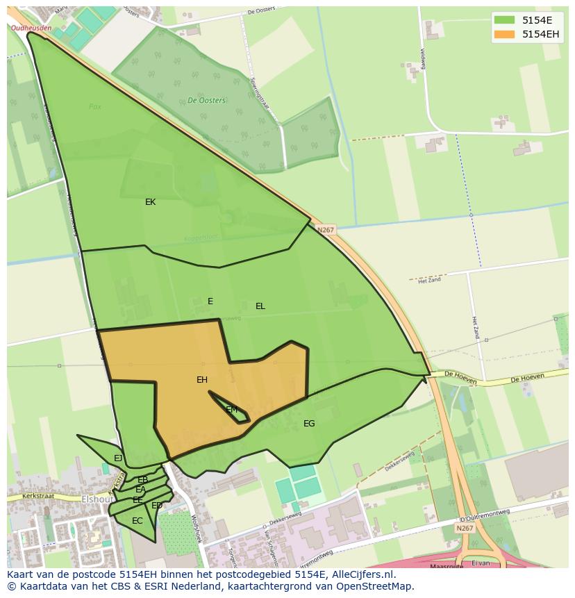 Afbeelding van het postcodegebied 5154 EH op de kaart.