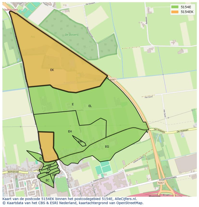 Afbeelding van het postcodegebied 5154 EK op de kaart.