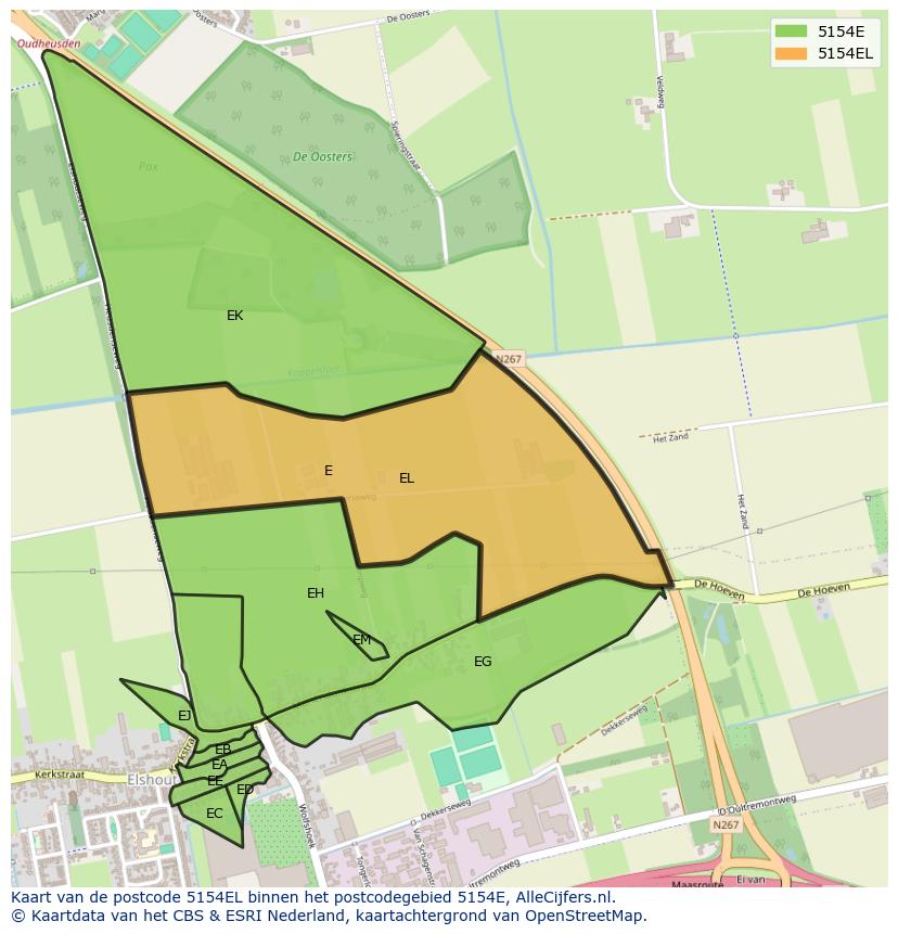 Afbeelding van het postcodegebied 5154 EL op de kaart.
