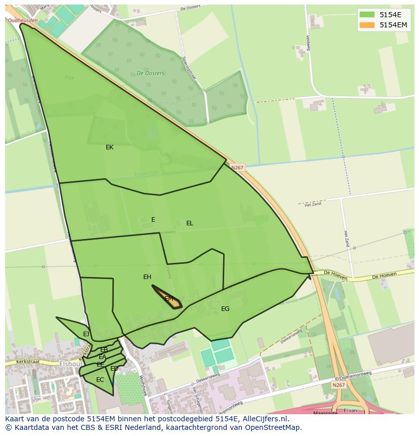 Afbeelding van het postcodegebied 5154 EM op de kaart.