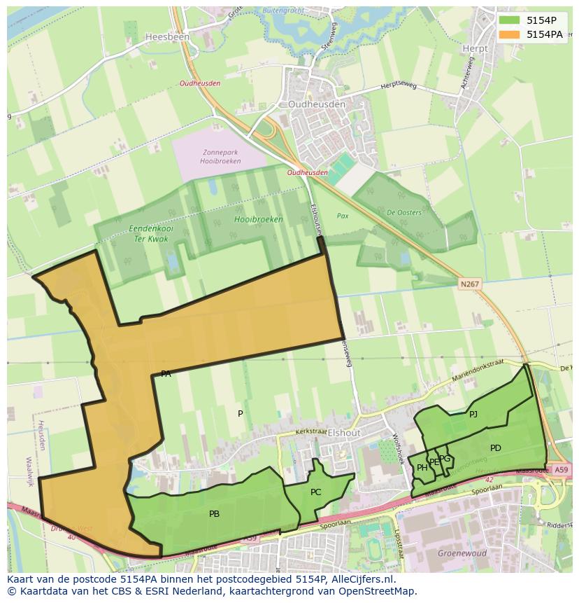 Afbeelding van het postcodegebied 5154 PA op de kaart.
