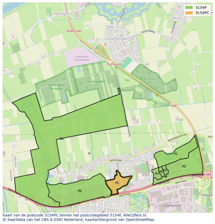 Afbeelding van het postcodegebied 5154 PC op de kaart.