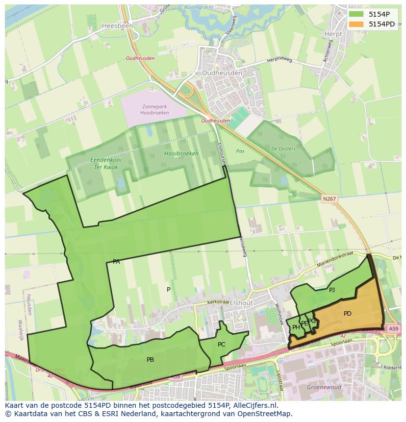 Afbeelding van het postcodegebied 5154 PD op de kaart.