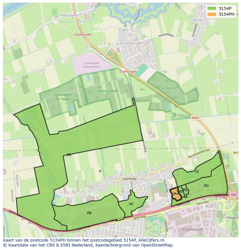 Afbeelding van het postcodegebied 5154 PH op de kaart.