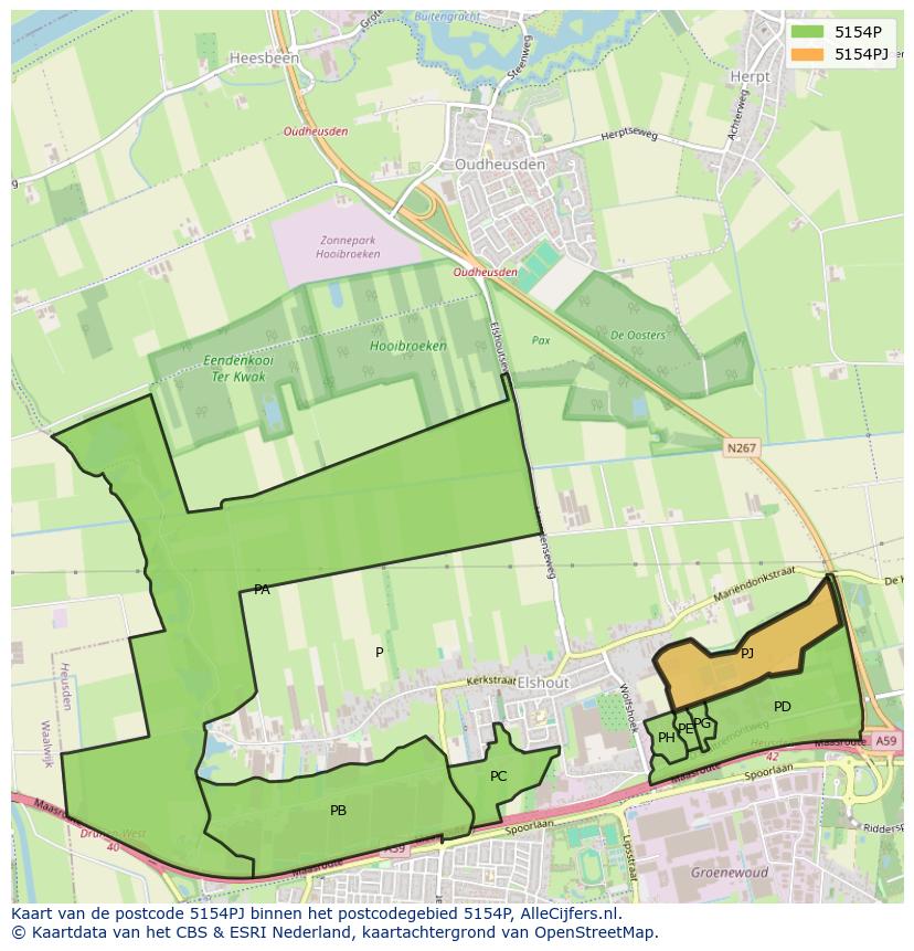 Afbeelding van het postcodegebied 5154 PJ op de kaart.