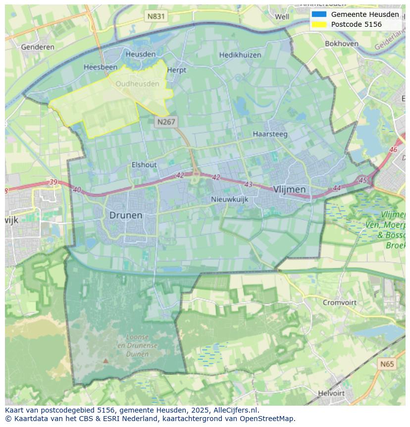 Afbeelding van het postcodegebied 5156 op de kaart.