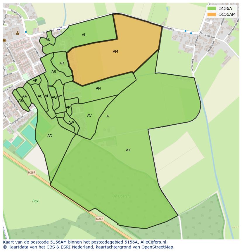 Afbeelding van het postcodegebied 5156 AM op de kaart.